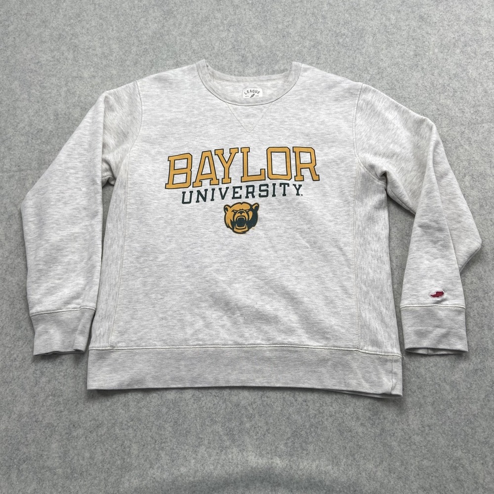 Baylor Bears Sweatshirt Mens Medium Gray NCAA College Fleece Pullover League